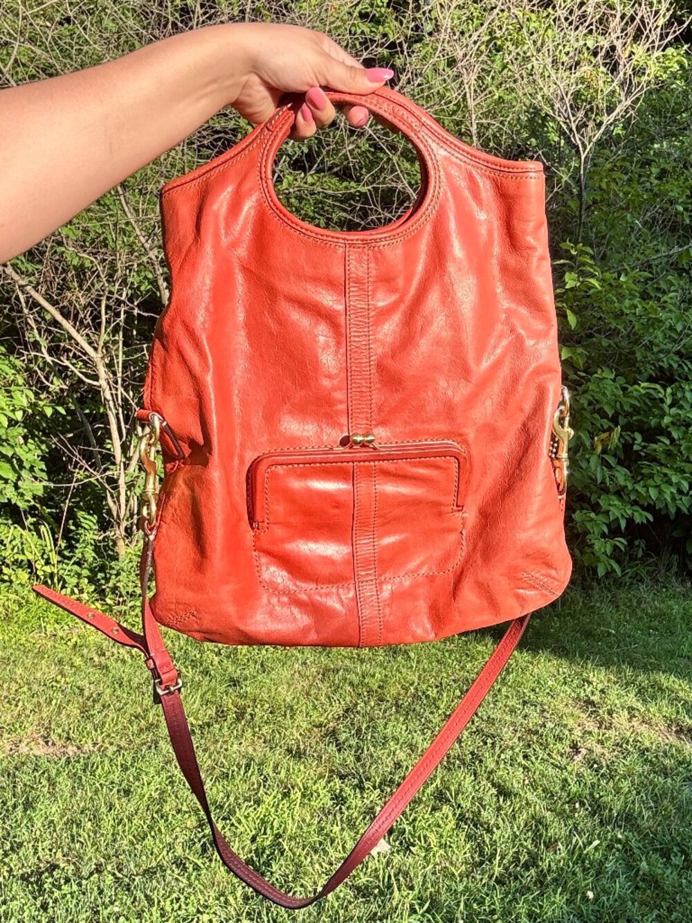 Coach Ergo Leather Tote 12250 Coral Kisslock Crossbody Shoulder Bag Clutch